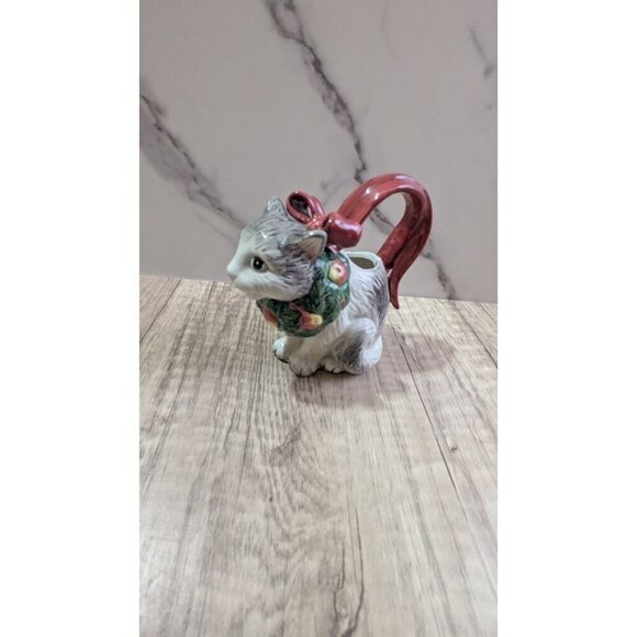 VINTAGE FITZ & FLOYD Cat Christmasy  creamer 1992 Super Cute 4.5" - Picture 9 of 10